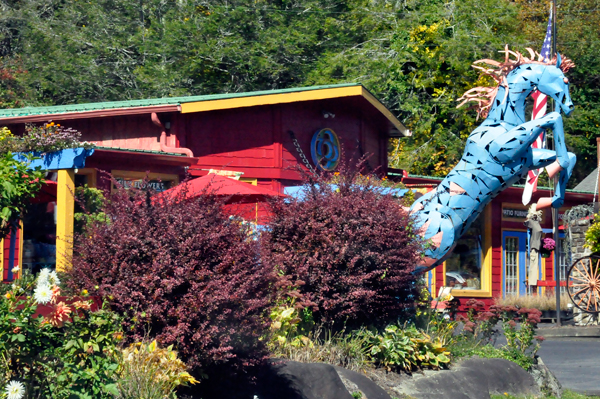 a blue horse and fall color